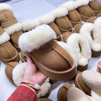 Ženske zimske papuče s debelim potplatom i krznom - slip-on, za vanjsku upotrebu, gumeni potplat