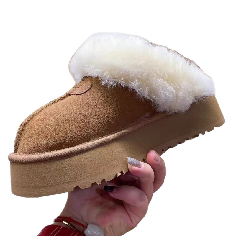 Ženske zimske papuče s debelim potplatom i krznom - slip-on, za vanjsku upotrebu, gumeni potplat
