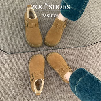 Ženski loafers u Birkenstock stilu s debelim potplatom, plišasti podstavljeni, bez vezivanja, niski gornji dio