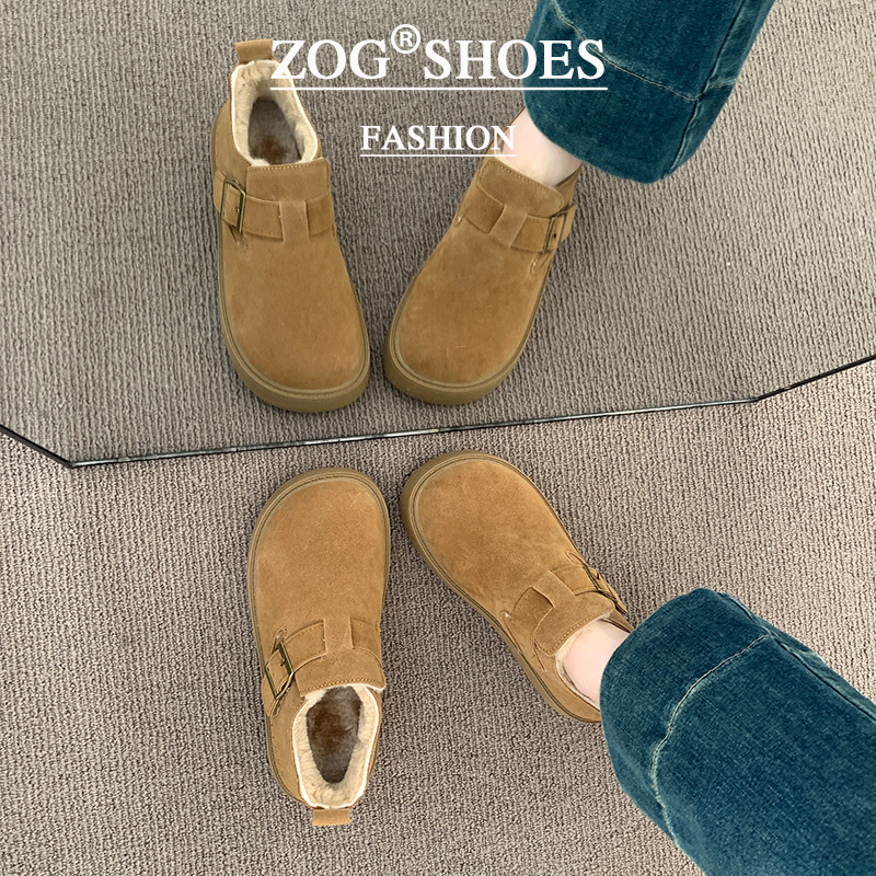 Ženski loafers u Birkenstock stilu s debelim potplatom, plišasti podstavljeni, bez vezivanja, niski gornji dio
