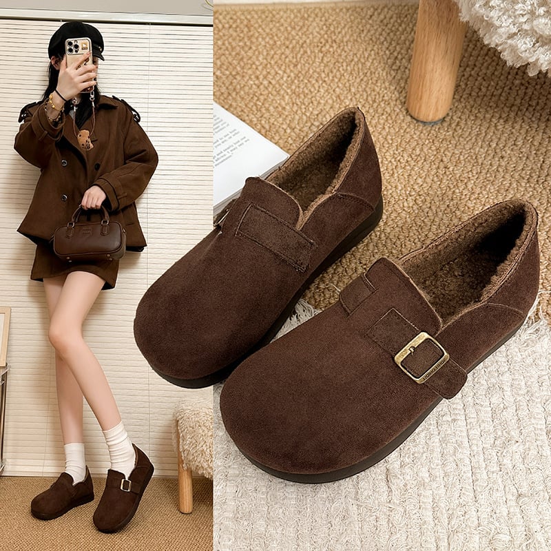 Ženske zimske casual slip-on tenisice s nubuk gornjim dijelom, umjetna krzna podstava, PVC potplat, okrugla špička, ravni potplat