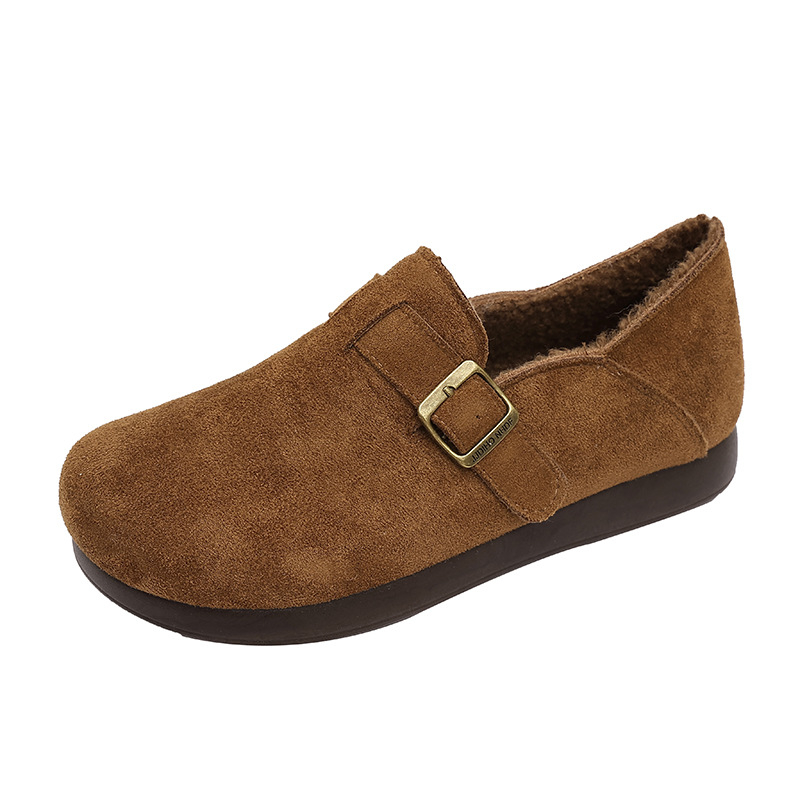 Ženske zimske casual slip-on tenisice s nubuk gornjim dijelom, umjetna krzna podstava, PVC potplat, okrugla špička, ravni potplat