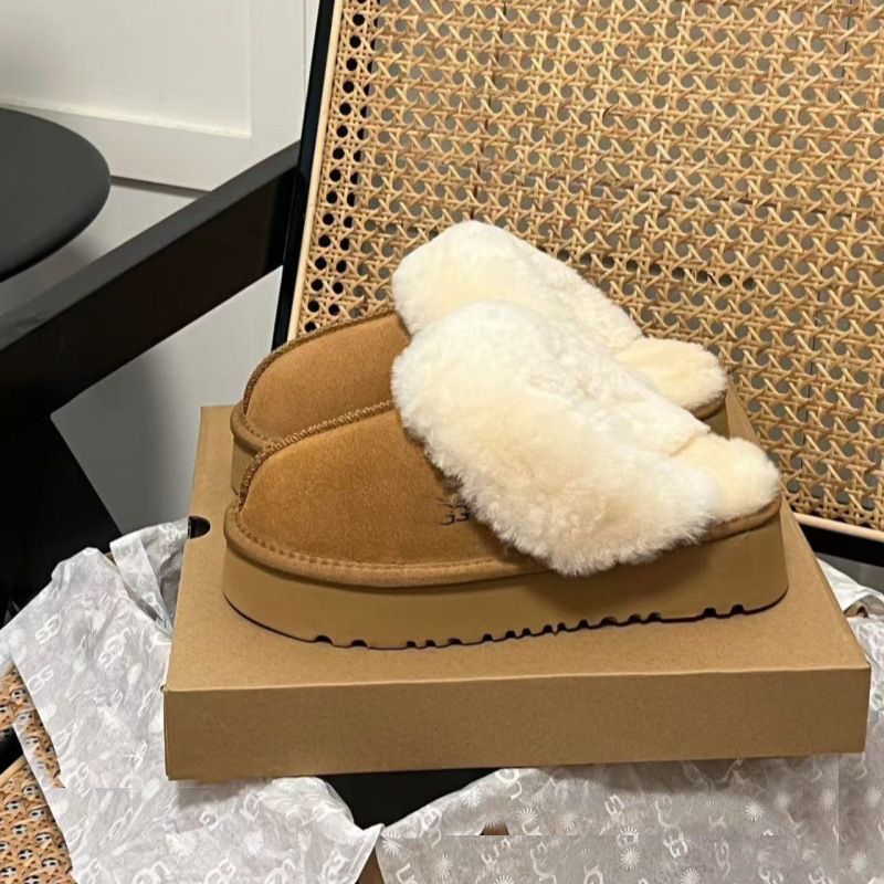 Ženske slip-on čizme s krznom, debela pjena đon, zaobljeni vrh, niski kroj, zimska obuća
