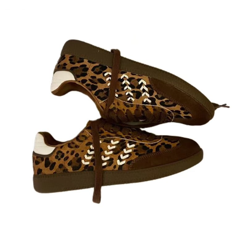 Ženske tenisice s leopard printom, gornji dio od konjske dlake, vezanje, gumena potplat, niski profil