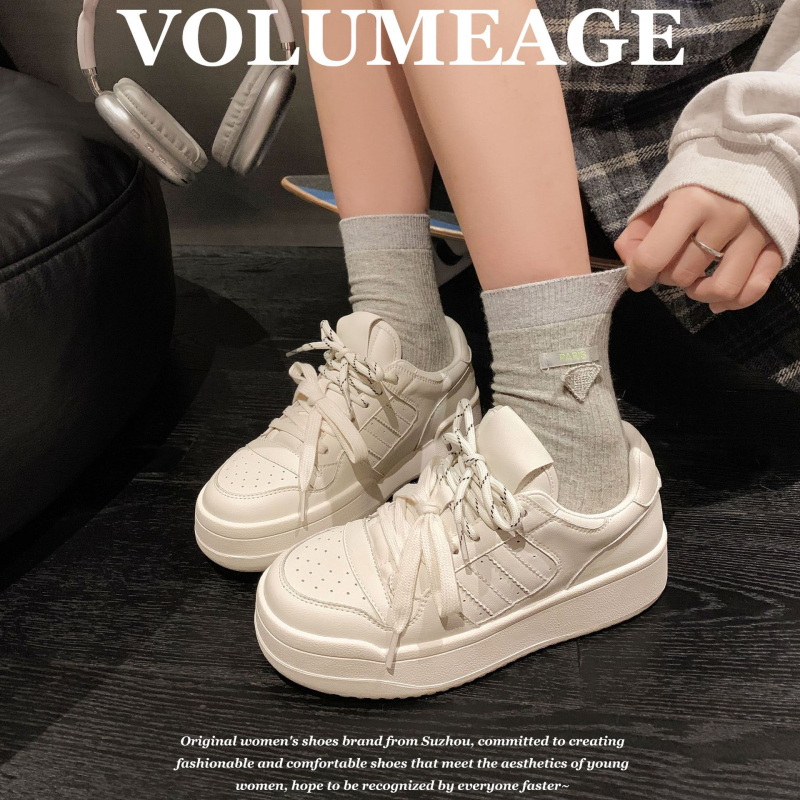 VOLUMEAGE Ženske tenisice od prave kože, vezanje, topla podstava od umjetne plišane tkanine, gumeni potplat, jesen-zima
