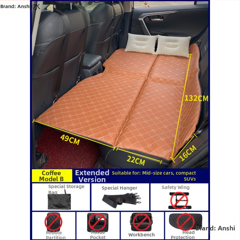 Saliekams automobiļa gulmadrats — aizmugurējā sēdekļa spilvens ceļojumiem, mākslīgā āda, zīmols An shishui