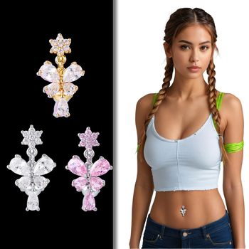 Pupčani nakit: 3A cirkon, 316L nehrđajući čelik; stil Super Fairy; oblik Bowknot; šifra Dp0250704