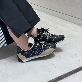 Agan Shoes - Tenisice od prave kože s patchwork dizajnom, okrugli vrh prstiju, gumeni potplat, vezanje sprijeda, srednje visine potplata 3-5 cm