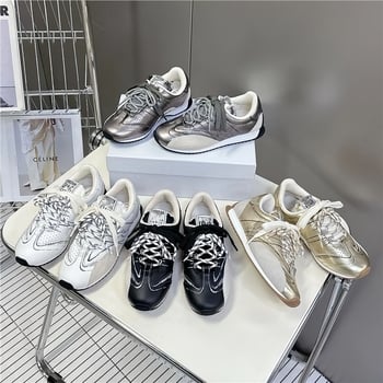 Agan Shoes - Tenisice od prave kože s patchwork dizajnom, okrugli vrh prstiju, gumeni potplat, vezanje sprijeda, srednje visine potplata 3-5 cm