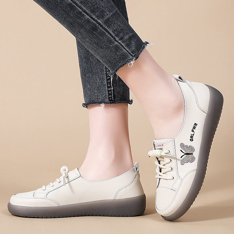 Ženske kožne tenisice u korejskom stilu, slip-on s elastikom trakom, PVC potplat, niski 1–3 cm