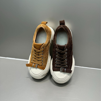 Dexun ženske tenisice s povećanom visinom potplata, gornji dio od prave kože, okrugli vrh, prednje vezivanje, gumena potplata (3–5 cm)