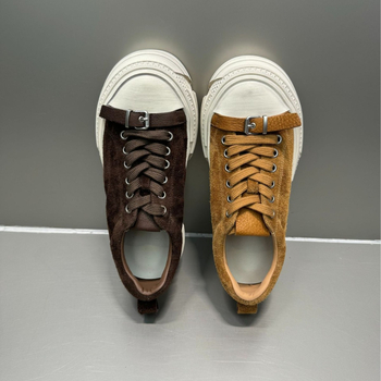 Dexun ženske tenisice s povećanom visinom potplata, gornji dio od prave kože, okrugli vrh, prednje vezivanje, gumena potplata (3–5 cm)