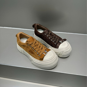 Dexun ženske tenisice s povećanom visinom potplata, gornji dio od prave kože, okrugli vrh, prednje vezivanje, gumena potplata (3–5 cm)