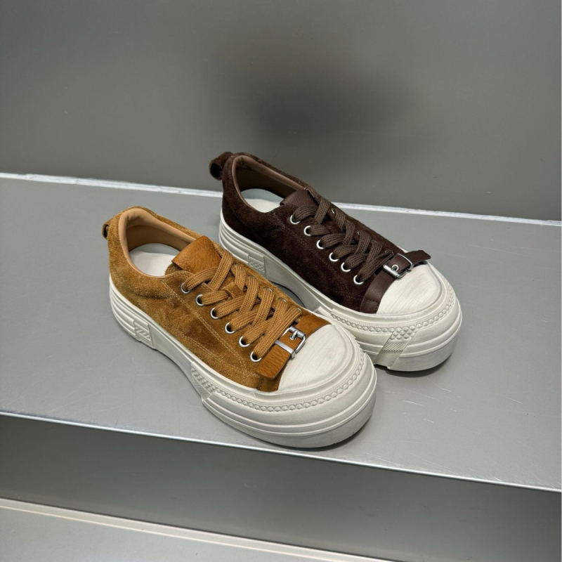 Dexun ženske tenisice s povećanom visinom potplata, gornji dio od prave kože, okrugli vrh, prednje vezivanje, gumena potplata (3–5 cm)