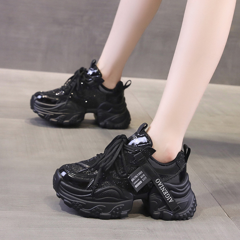 Ženske cipele tip dad shoes s PU gornjim dijelom, gumom, vezanjem, visokim gornjim dijelom, okrugla nosnica