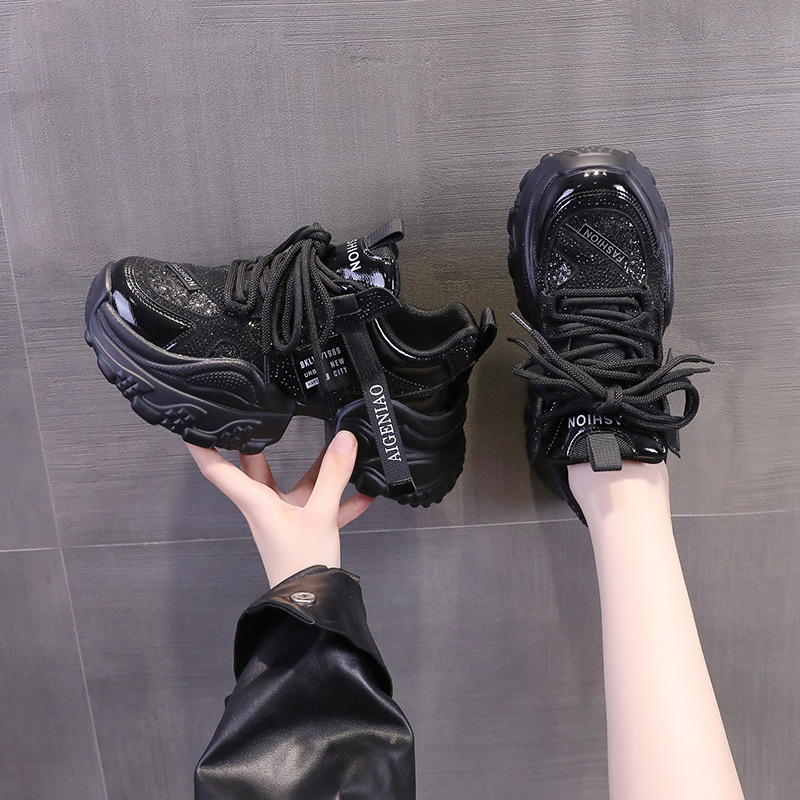 Ženske cipele tip dad shoes s PU gornjim dijelom, gumom, vezanjem, visokim gornjim dijelom, okrugla nosnica