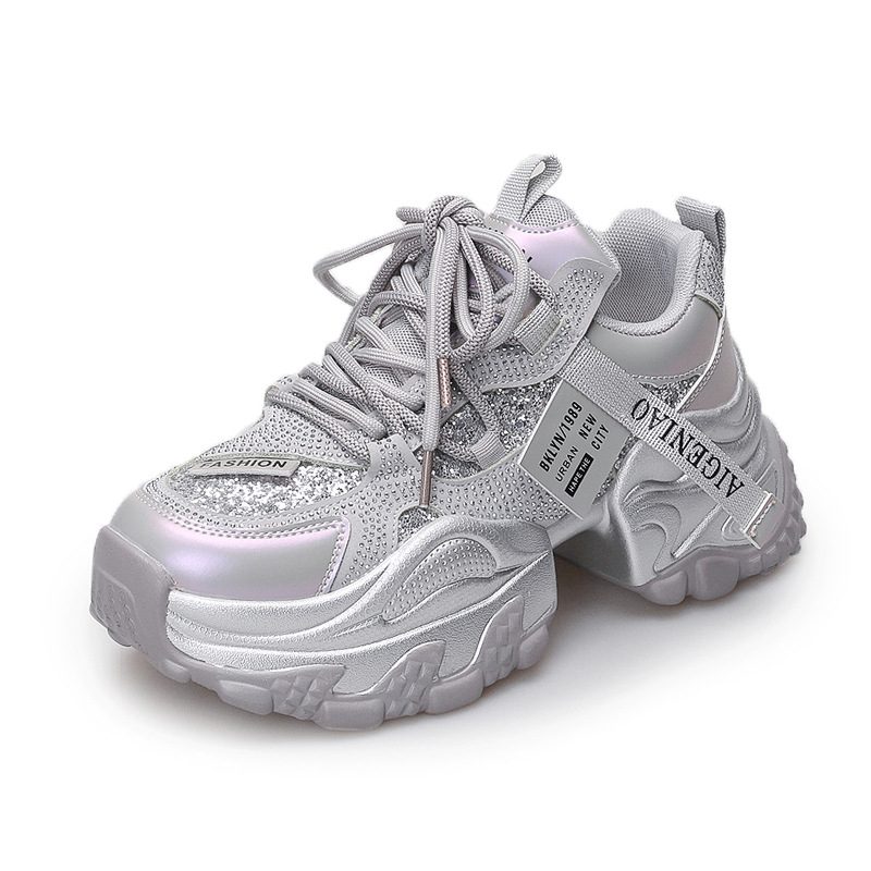 Ženske cipele tip dad shoes s PU gornjim dijelom, gumom, vezanjem, visokim gornjim dijelom, okrugla nosnica