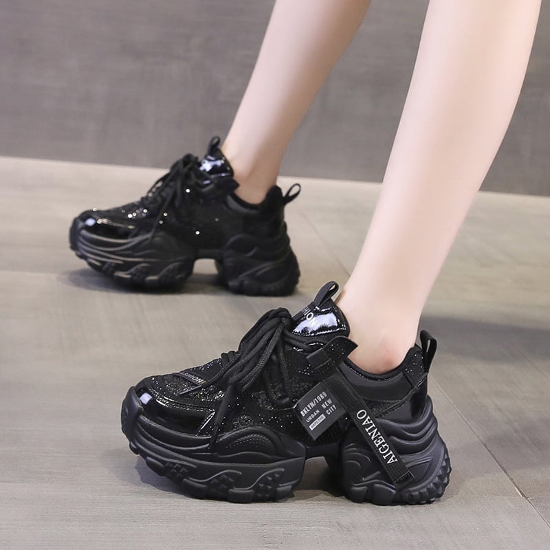 Ženske cipele tip dad shoes s PU gornjim dijelom, gumom, vezanjem, visokim gornjim dijelom, okrugla nosnica