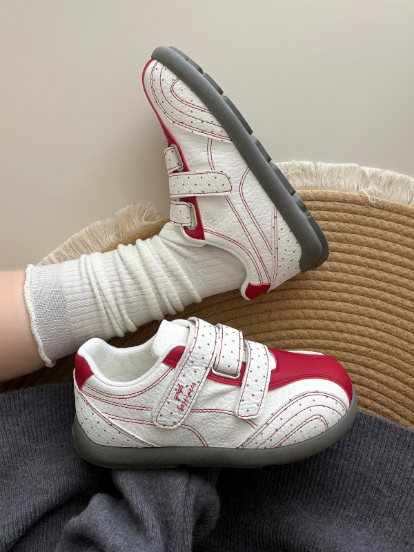 Ženske svakodnevne ravne tenisice s Velcro zatvaračem, gornji dio od umjetnog pliša, debeli đon, gumeni đon, latex ulošak