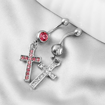 Prsten za pupak od nehrđajućeg čelika s križem i dijamantom, egzotičan unisex piercing tijela, Zeson