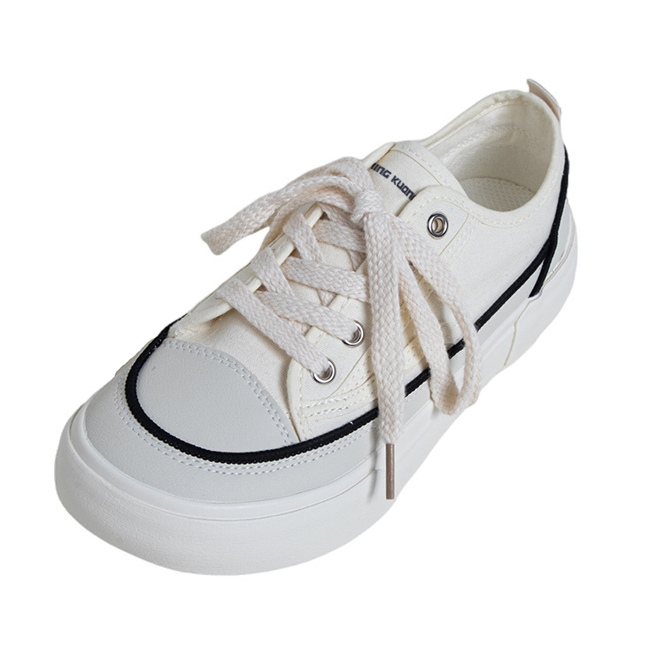 Ženske platnene tenisice - niski gornji dio, blok uzorak, vulkanizirana gumena potplat, vezanje šnura, jesenski casual