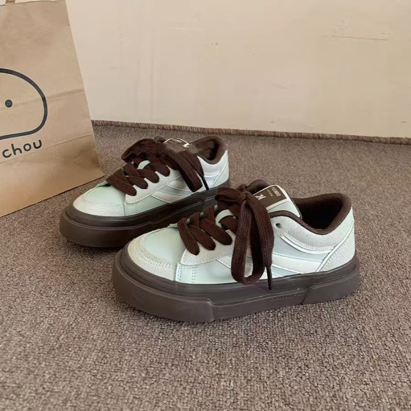Ženske sportske casual tenisice s dizajnom color-block; gornji dio PU+mreža; potplat PVC; vezanje; visina pete 3–5 cm