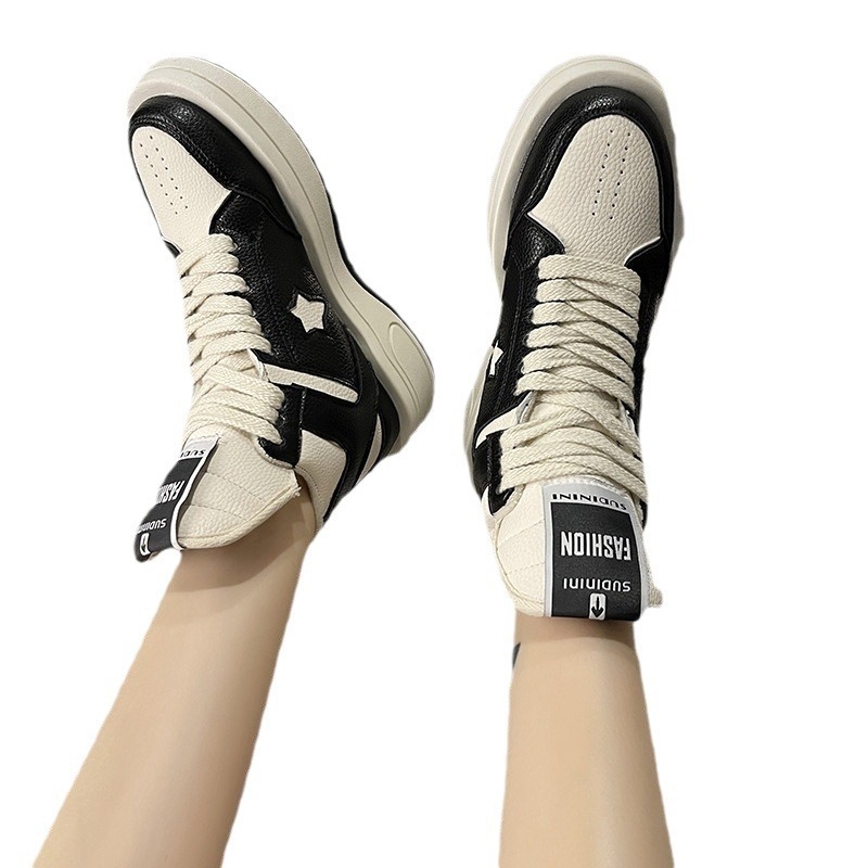 Ženske tenisice za sport s povećanjem visine, srednje visoke, gornji dio od super vlakana, gumena potplat, vezanje