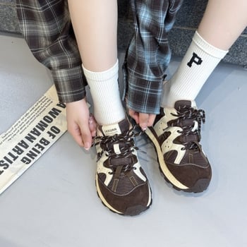 Casual ženske tenisice u retro stilu dad shoes, gornji dio od prave kože, okrugli vrh, vezanje, niski gornji dio, gumena potplata