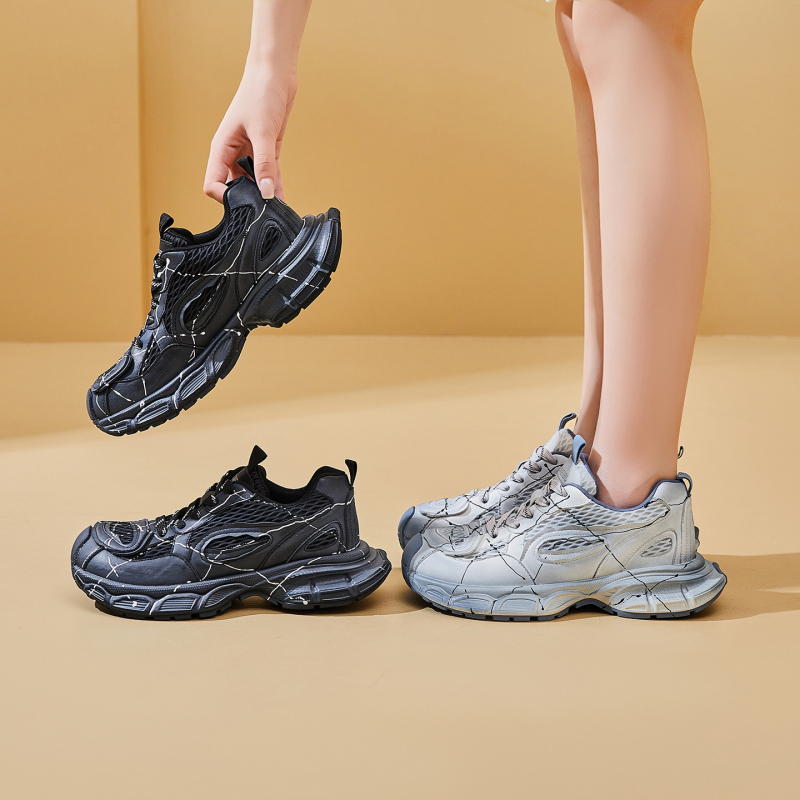 Ženske Dad Shoes tenisice, gornji dio od sintetičke kože, visina pete 3-5 cm, okrugli nos, potplat od gume i plastike
