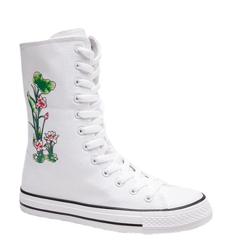 Platnene tenisice za odrasle s prednjim vezivanjem, bočnim zatvaračem, lotus uzorak, ručno oslikane