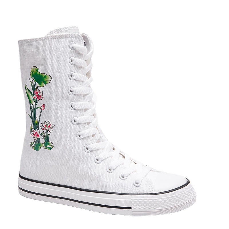 Platnene tenisice za odrasle s prednjim vezivanjem, bočnim zatvaračem, lotus uzorak, ručno oslikane