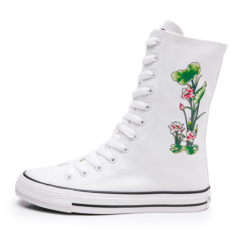 Platnene tenisice za odrasle s prednjim vezivanjem, bočnim zatvaračem, lotus uzorak, ručno oslikane