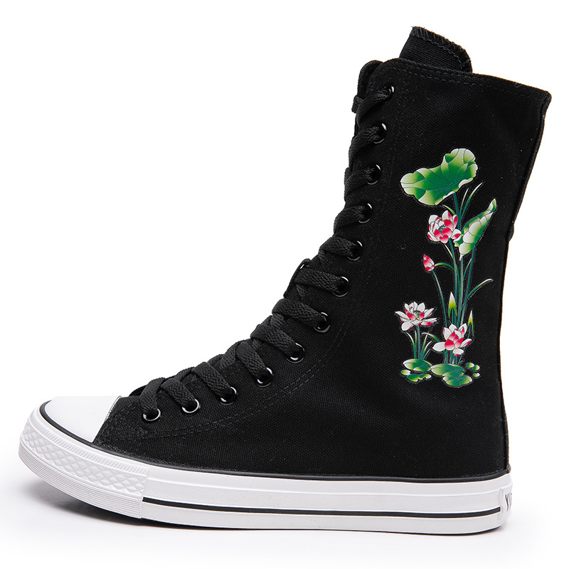 Platnene tenisice za odrasle s prednjim vezivanjem, bočnim zatvaračem, lotus uzorak, ručno oslikane