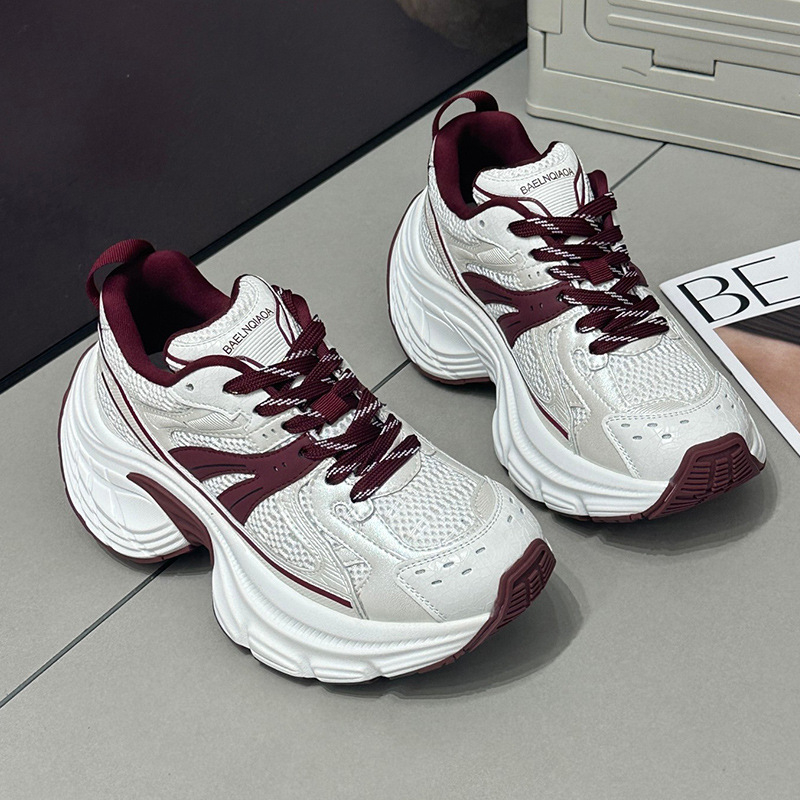 Ženske tenisice Dad Shoes s dvostrukim gornjim dijelom od prave kože i mrežaste podloge, okrugli vrh, platforma 6–8 cm, prozračne svakodnevne tenisice