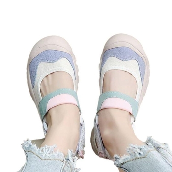 Sieviešu Velcro sandales ar apaļu purnu, auduma augšdaļa, gumijas zole, koledžas stilā, Velcro aizdare