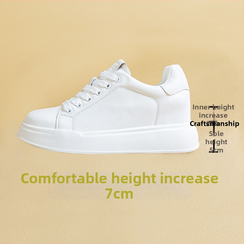Casual Little White Shoes (Debeli đon, Povišavajuća visina pete 6–8 cm, Gornji dio: koža goveda, Uložak PU, Zatvaranje šnirmama)