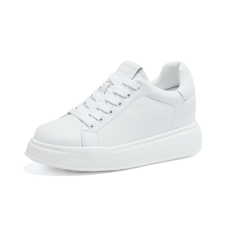 Casual Little White Shoes (Debeli đon, Povišavajuća visina pete 6–8 cm, Gornji dio: koža goveda, Uložak PU, Zatvaranje šnirmama)