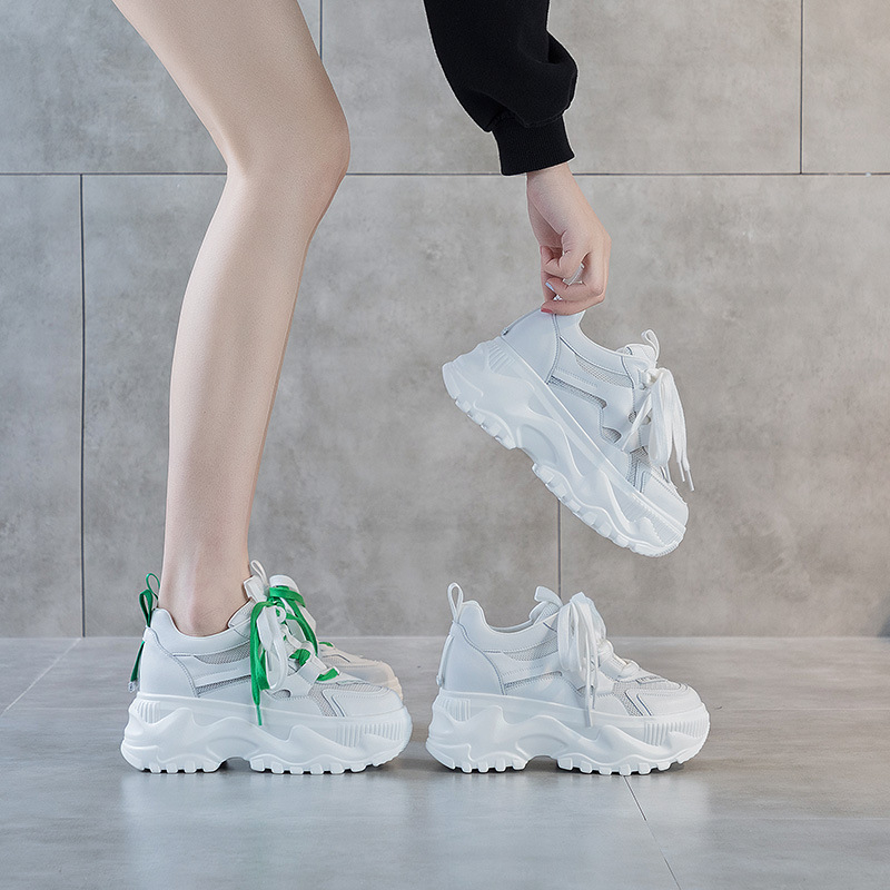 BRYX mrežaste ženske tenisice tip Dad Shoes — 8 cm unutarnje povećanje visine, klinasti pet, gornji dio od split kože, lagane sportske tenisice