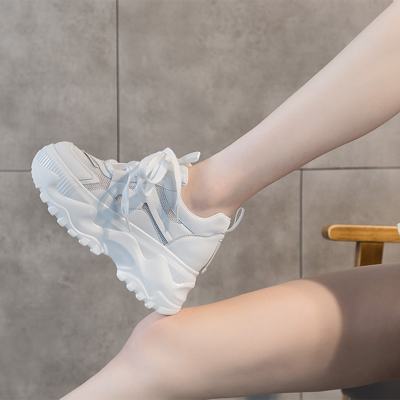 BRYX mrežaste ženske tenisice tip Dad Shoes — 8 cm unutarnje povećanje visine, klinasti pet, gornji dio od split kože, lagane sportske tenisice