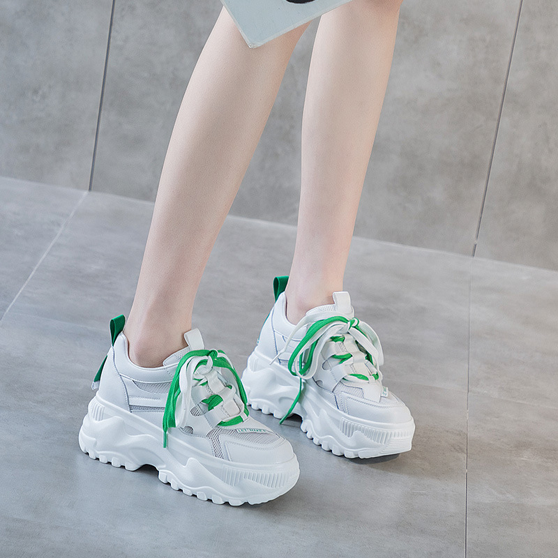 BRYX mrežaste ženske tenisice tip Dad Shoes — 8 cm unutarnje povećanje visine, klinasti pet, gornji dio od split kože, lagane sportske tenisice