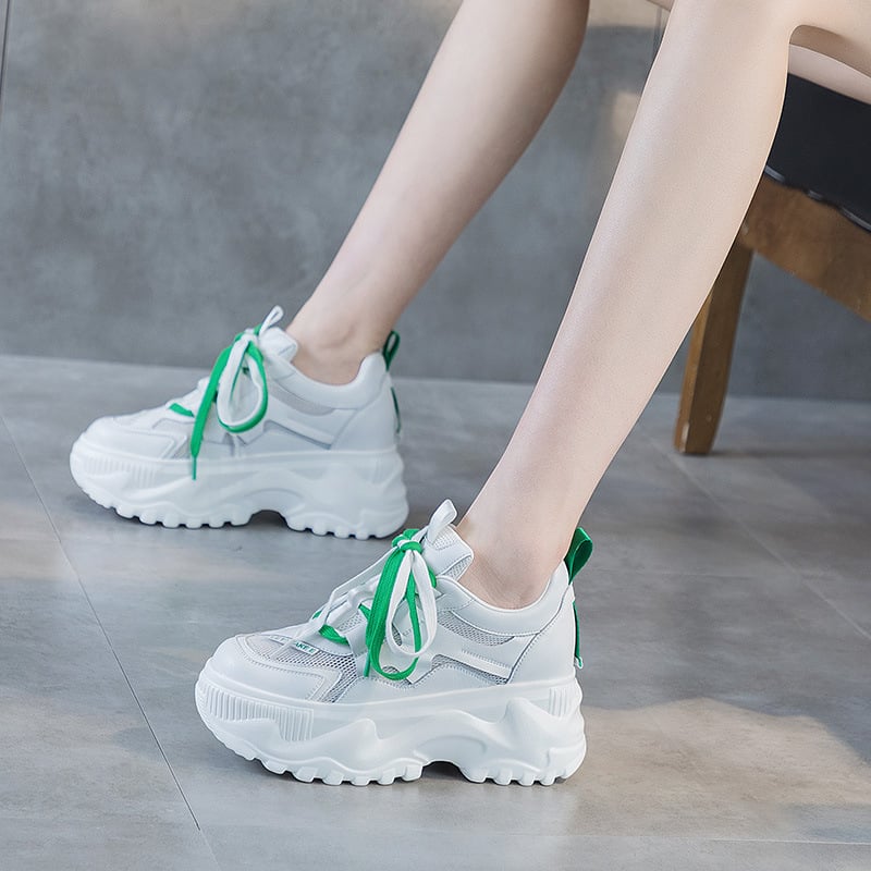 BRYX mrežaste ženske tenisice tip Dad Shoes — 8 cm unutarnje povećanje visine, klinasti pet, gornji dio od split kože, lagane sportske tenisice