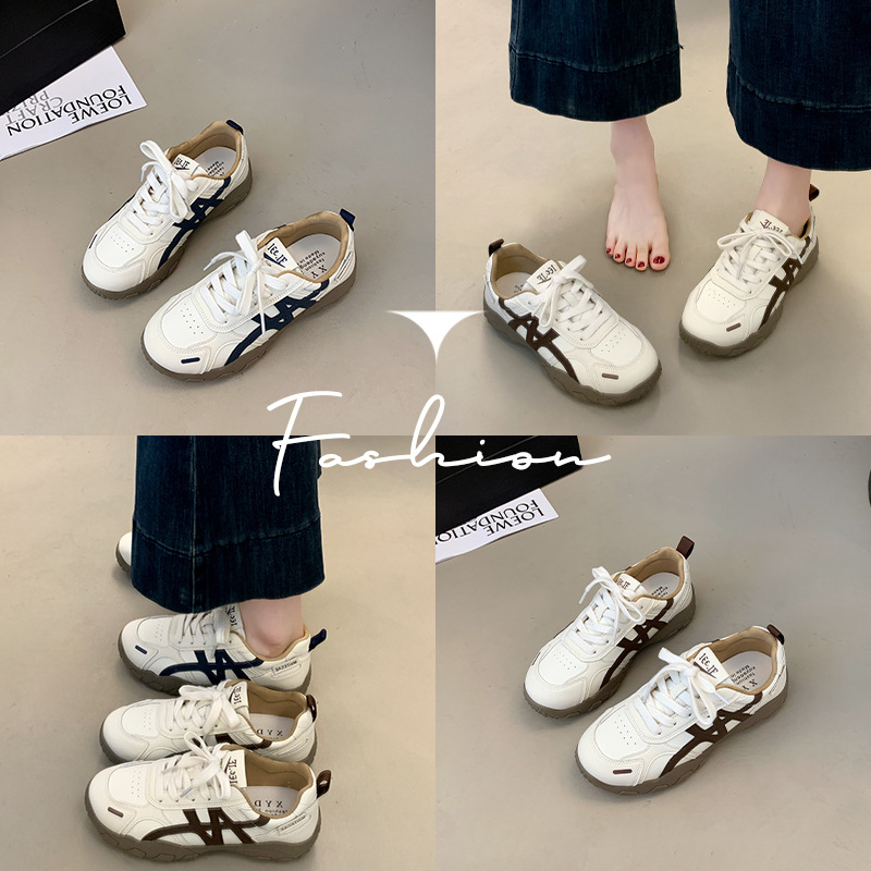 Ženske tenisice za trening s kožnim gornjim dijelom, gumom na podnožju, vezivanjem, okrugli vrh, srednja peta 3-5 cm