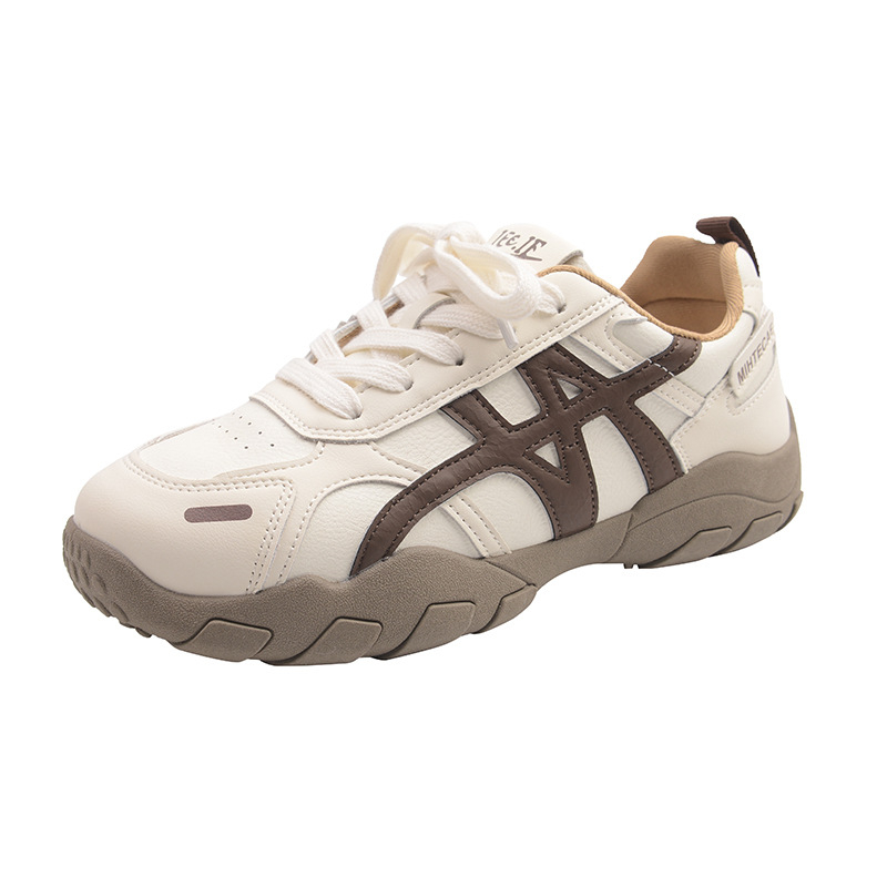 Ženske tenisice za trening s kožnim gornjim dijelom, gumom na podnožju, vezivanjem, okrugli vrh, srednja peta 3-5 cm