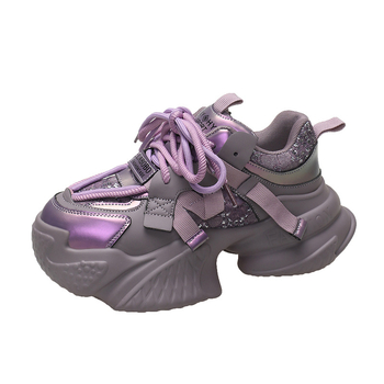 Ženske sportske tenisice s debelom platformom, visokim gornjim dijelom (3–7 cm), okrugli vrh, umjetna koža + tekstil, vezanje, PU potplat