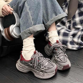 Ženske mrežaste tenisice s PU+ mrežom gornji dio, prozračnost, niski profil, okrugli vrh, vezanje sprijeda