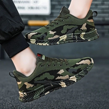 Muške tenisice za trčanje s mrežastim gornjim dijelom, camouflage uzorak, PVC đon, vezanje