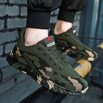 Muške tenisice za trčanje s mrežastim gornjim dijelom, camouflage uzorak, PVC đon, vezanje