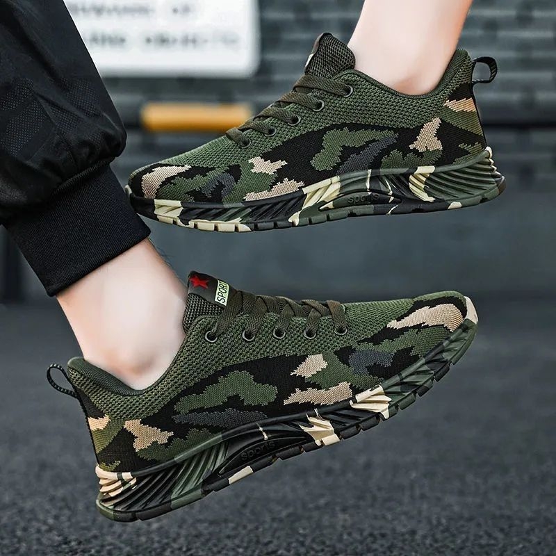 Muške tenisice za trčanje s mrežastim gornjim dijelom, camouflage uzorak, PVC đon, vezanje