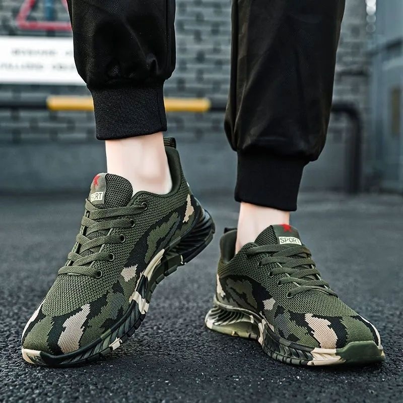 Muške tenisice za trčanje s mrežastim gornjim dijelom, camouflage uzorak, PVC đon, vezanje