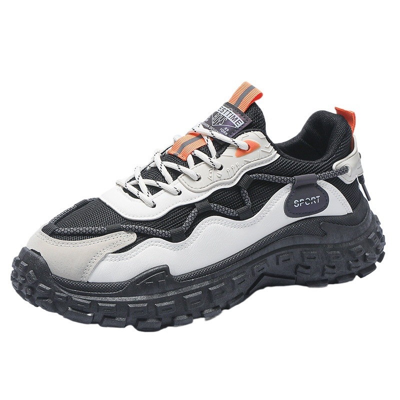 Muške tenisice Dad Shoes: prozračni mreasti gornji dio, gumena potplata, vezanje na vezice, protuklizne, debela potplata 3–5 cm